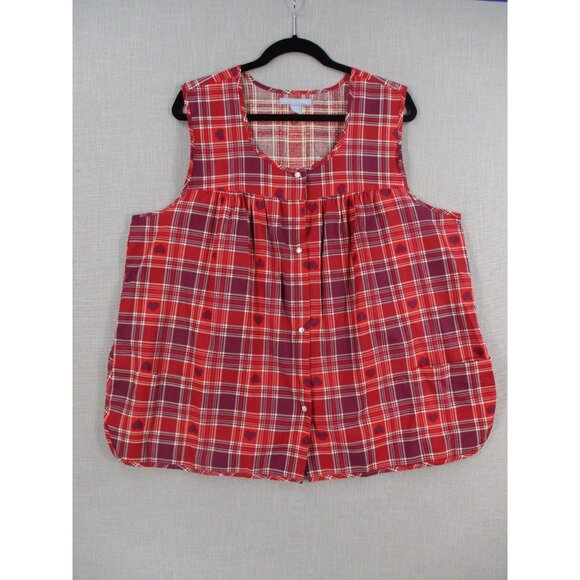 Only Necessities Womens Size L Red Plaid Sleeveless Button-Down Tunic Top - Picture 2 of 11